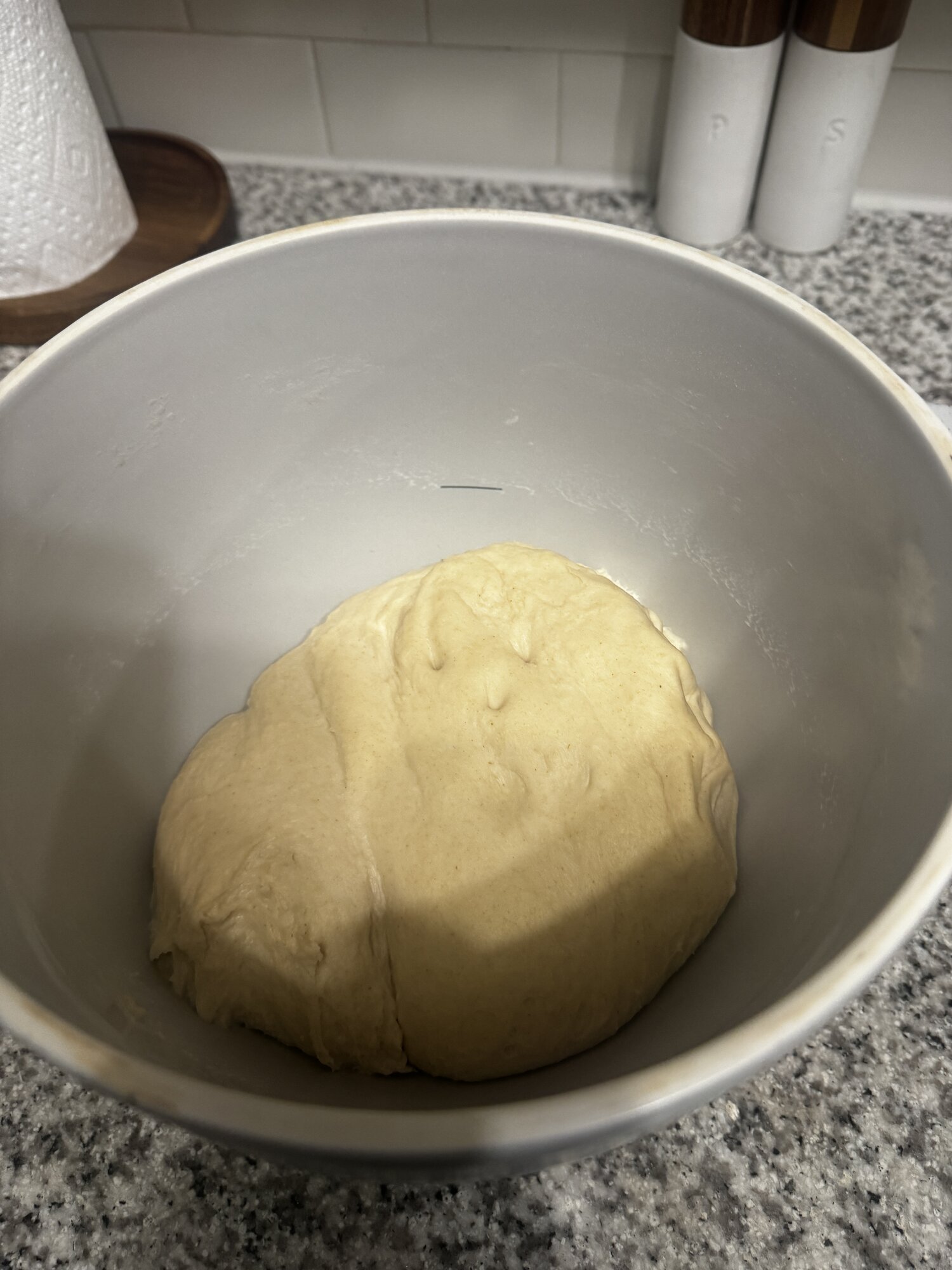 The dough after fermentation progress.