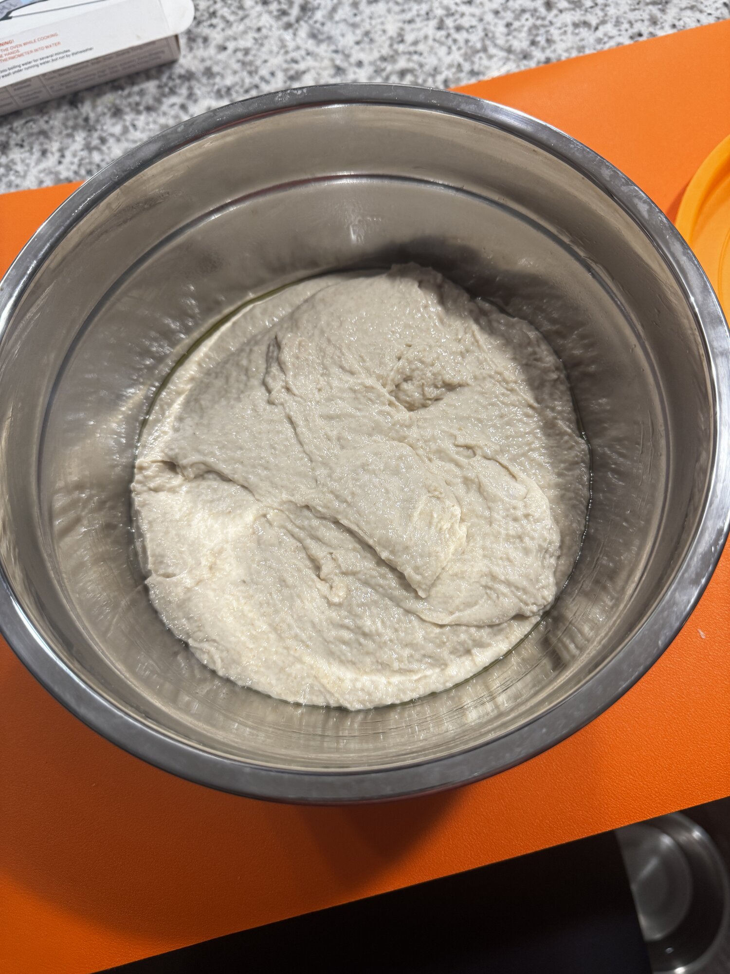 The loose dough before the first fold.