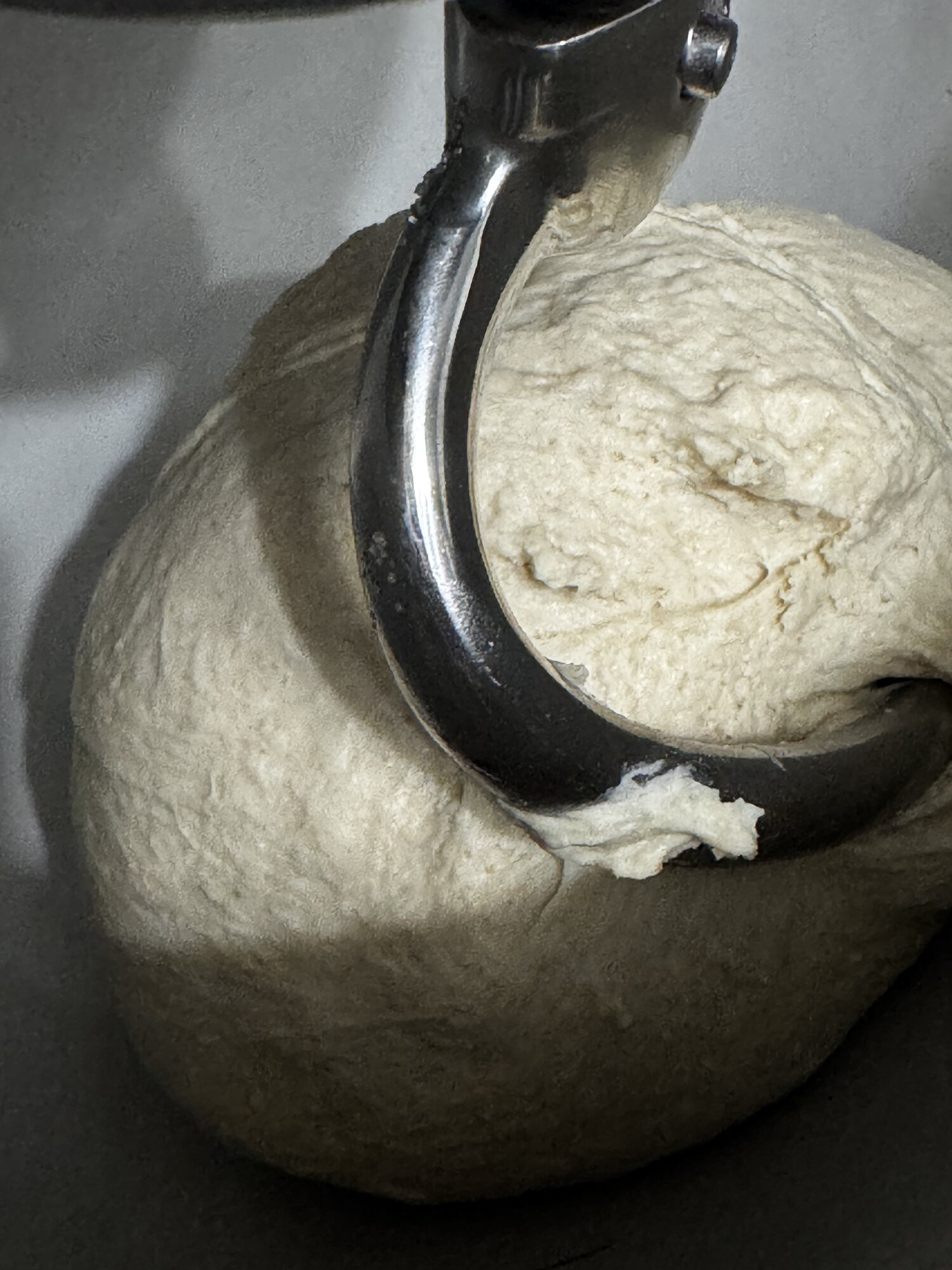 The dough developing strength six minutes into mixing.