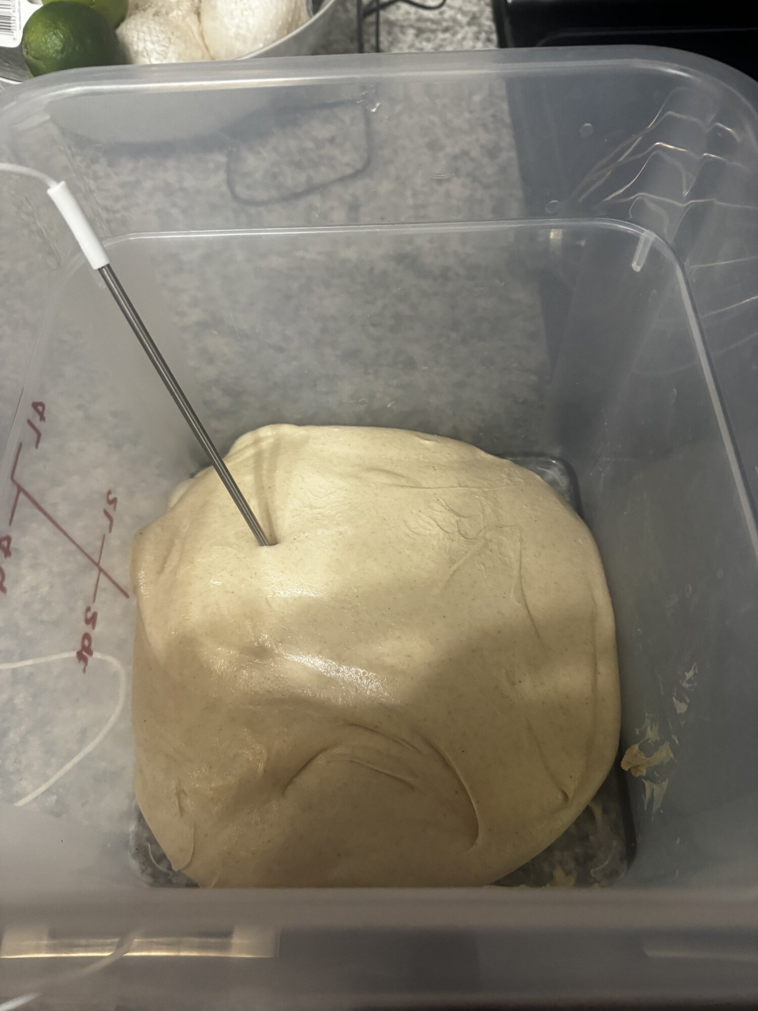 The dough becoming fuller and more aerated late in bulk.