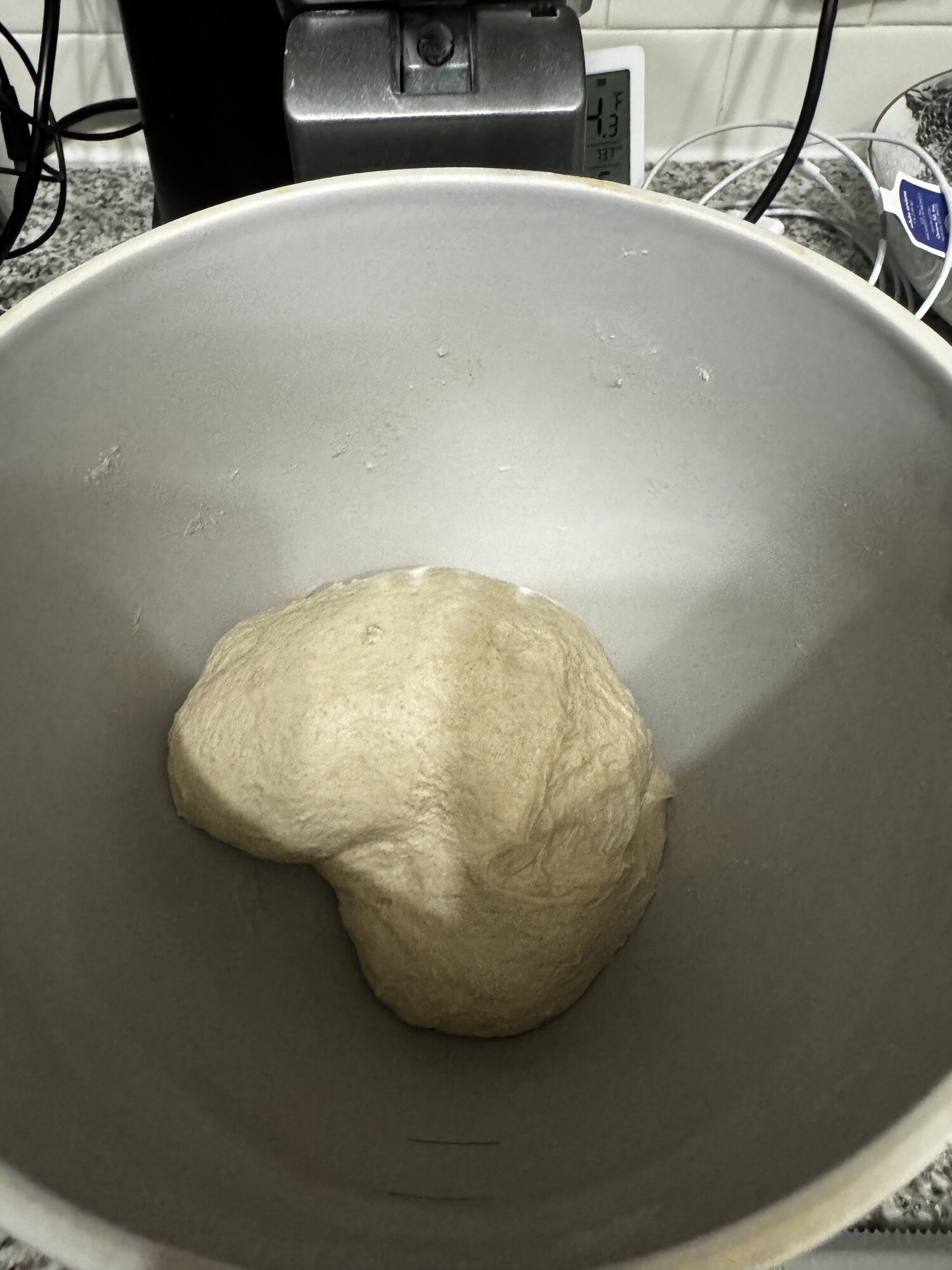 A smooth, cohesive dough at the end of mixing.